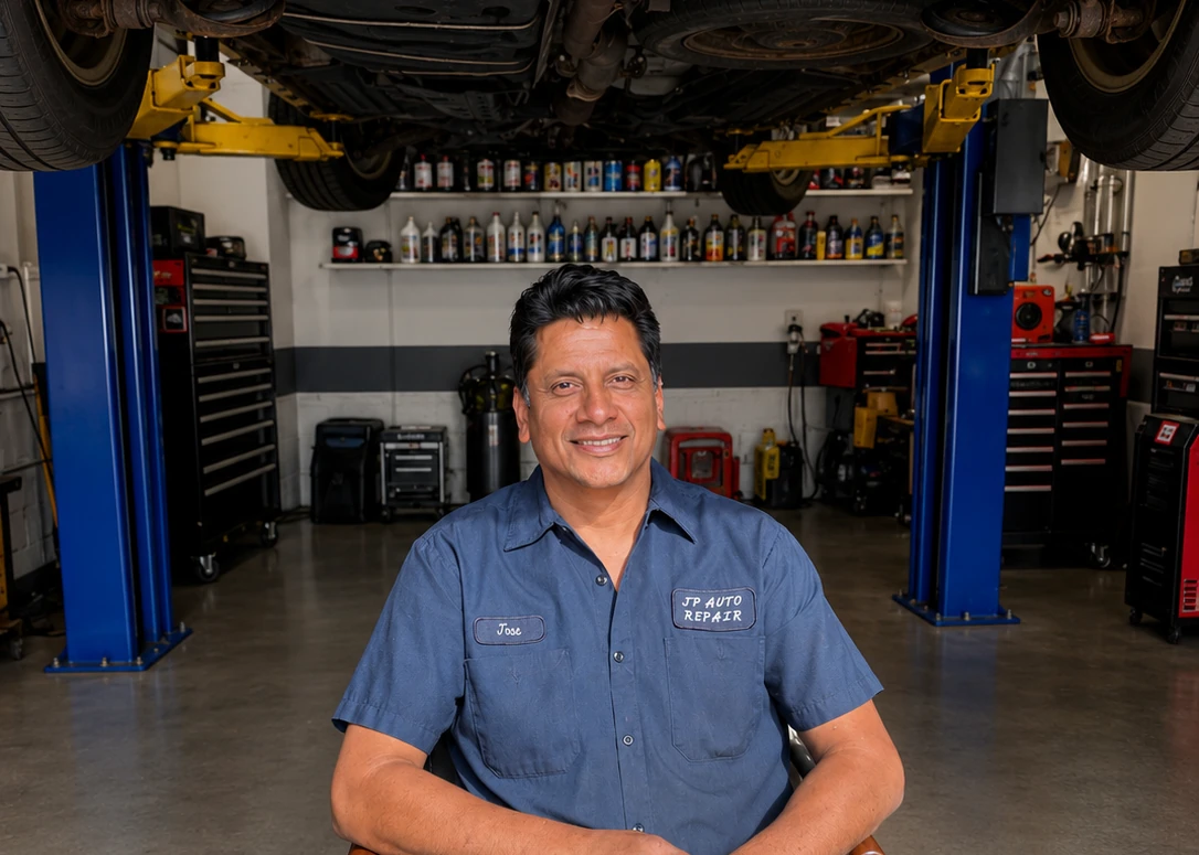 José, the owner of JP Auto Repair, in his Aurora shop