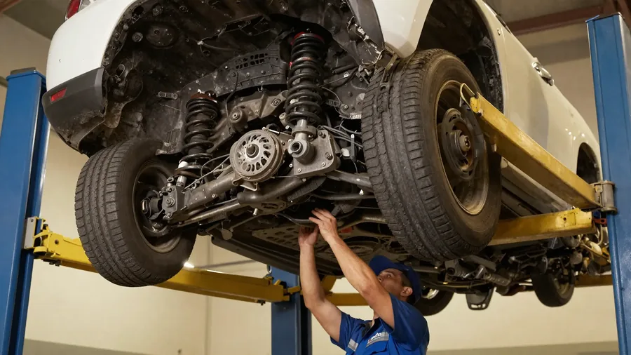 Steering and suspension work on a lift